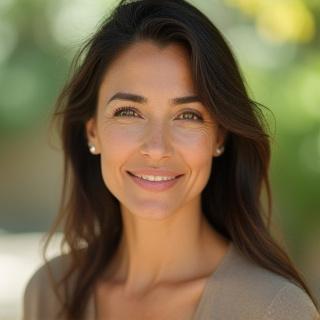 Portrait of Emily Rios, a calm and empathetic woman, lead mindfulness and resilience coach.