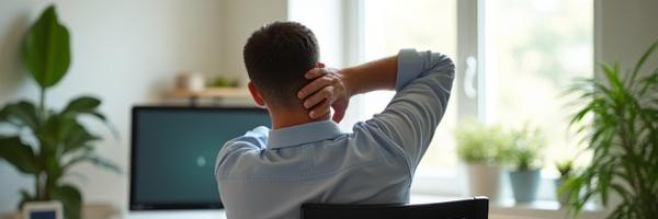 An active adult in their office chair performing a gentle stretch, illustrating movement and workstation ergonomics.