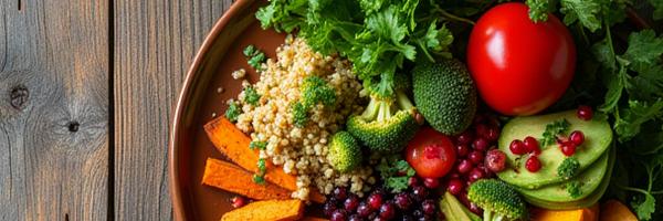 A colorful and abundant plant-based meal, showcasing healthy eating for optimal nutrition.